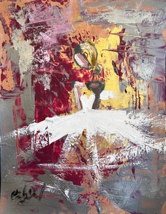 "Paris On My Mind" Colorful French Haute Couture Gown Oil Painting on Paper