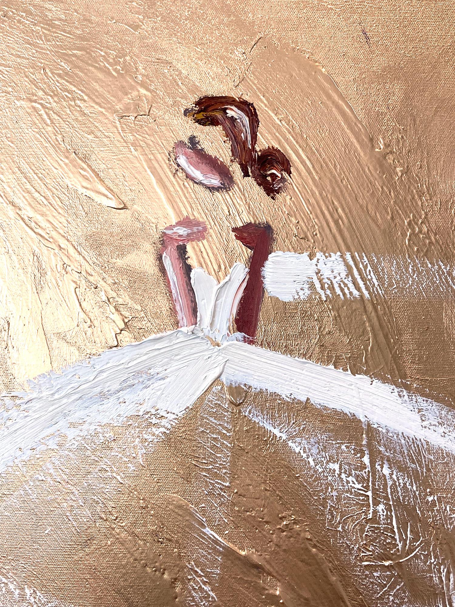 Abstrakte Figur in Haute Couture, Ölgemälde auf Leinwand, „Paris on My Mind“, Gold – Painting von Cindy Shaoul