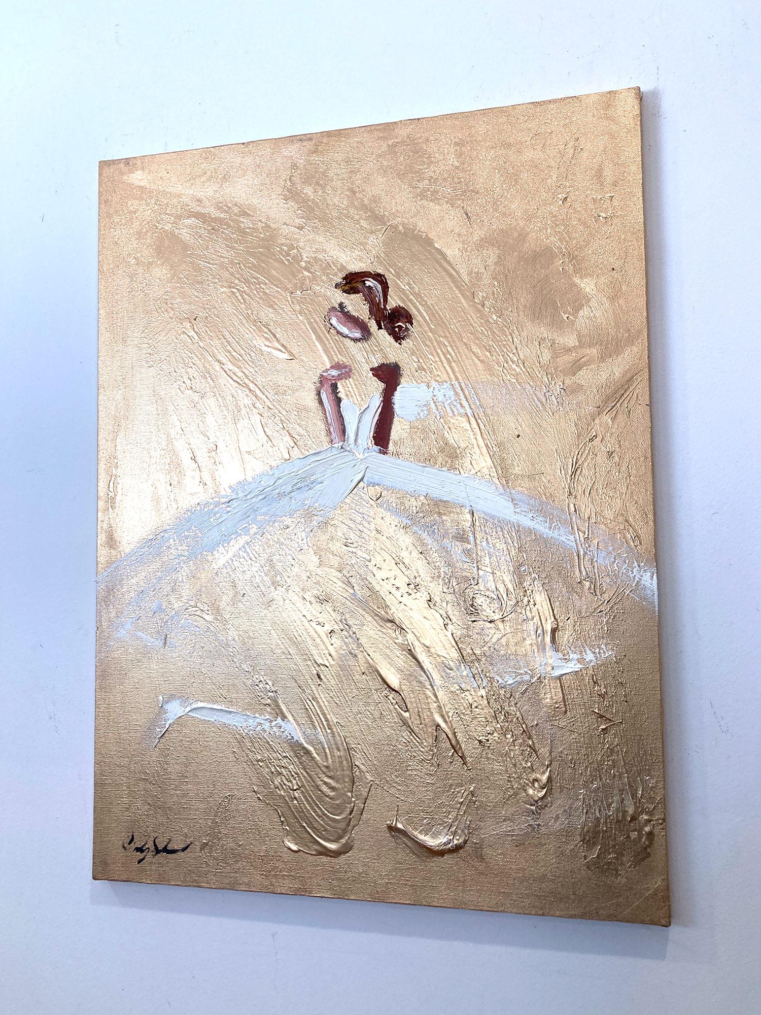 Abstrakte Figur in Haute Couture, Ölgemälde auf Leinwand, „Paris on My Mind“, Gold im Angebot 4