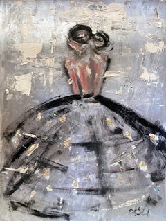 « Paris at Night » - Peinture à l'huile sur papier - Robe figurative abstraite haute couture
