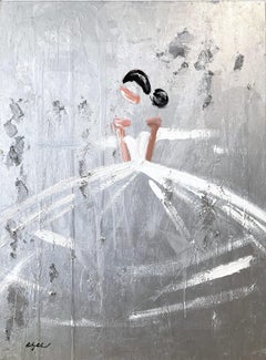"Parisian Days" Abstract Figure in Chanel Gown Haute Couture Oil Painting Canvas