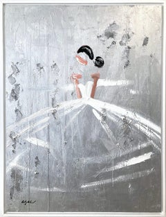 "Parisian Days" Abstract Figure in Chanel Gown Haute Couture Oil Painting Canvas