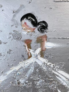 "Parisian Getaways" Silver and White French Haute Couture Painting on Canvas