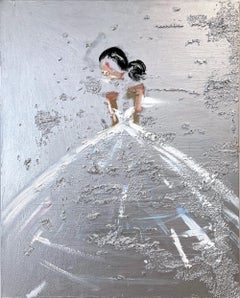 "Parisian Getaways" Silver and White French Haute Couture Painting on Canvas
