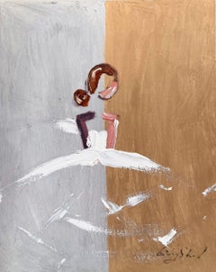 "Parisina de oro y plata" Figura con vestido de alta costura Pintura al óleo sobre papel