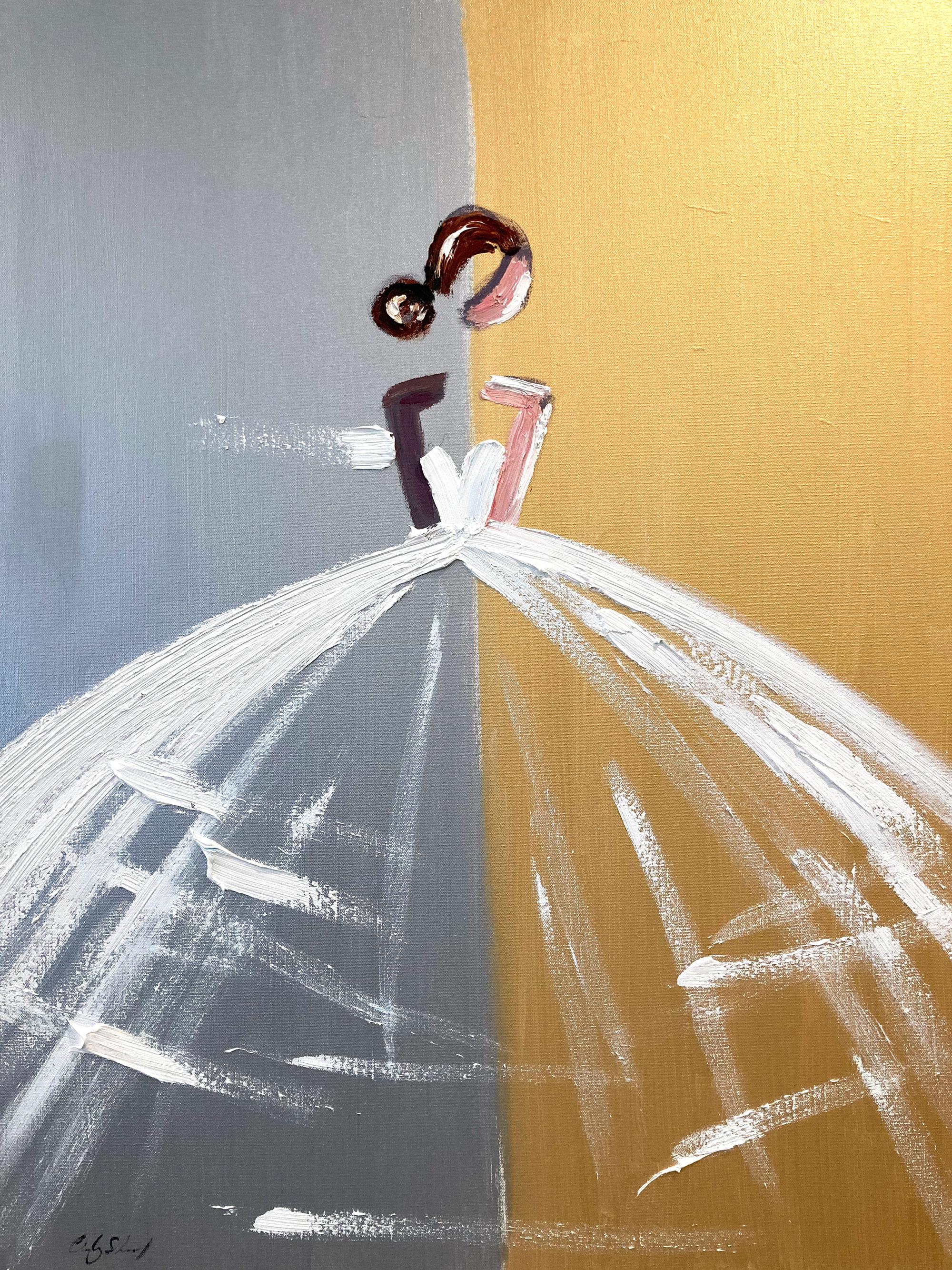 "Parisian Gold and Silver Gala" French Haute Couture Oil Painting on Canvas