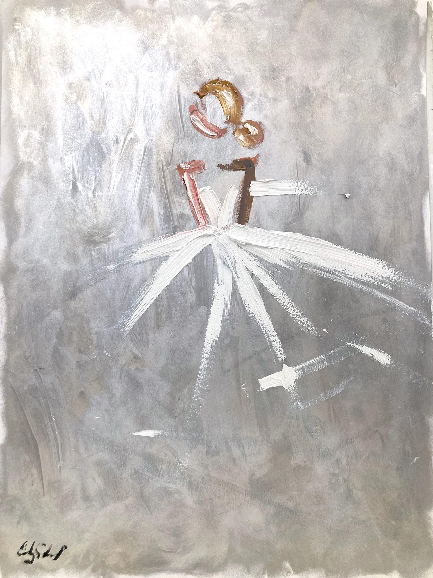 Cindy Shaoul Figurative Painting - "Parisian Iridescence" Abstract Figure Gown Haute Couture Oil Painting on Paper