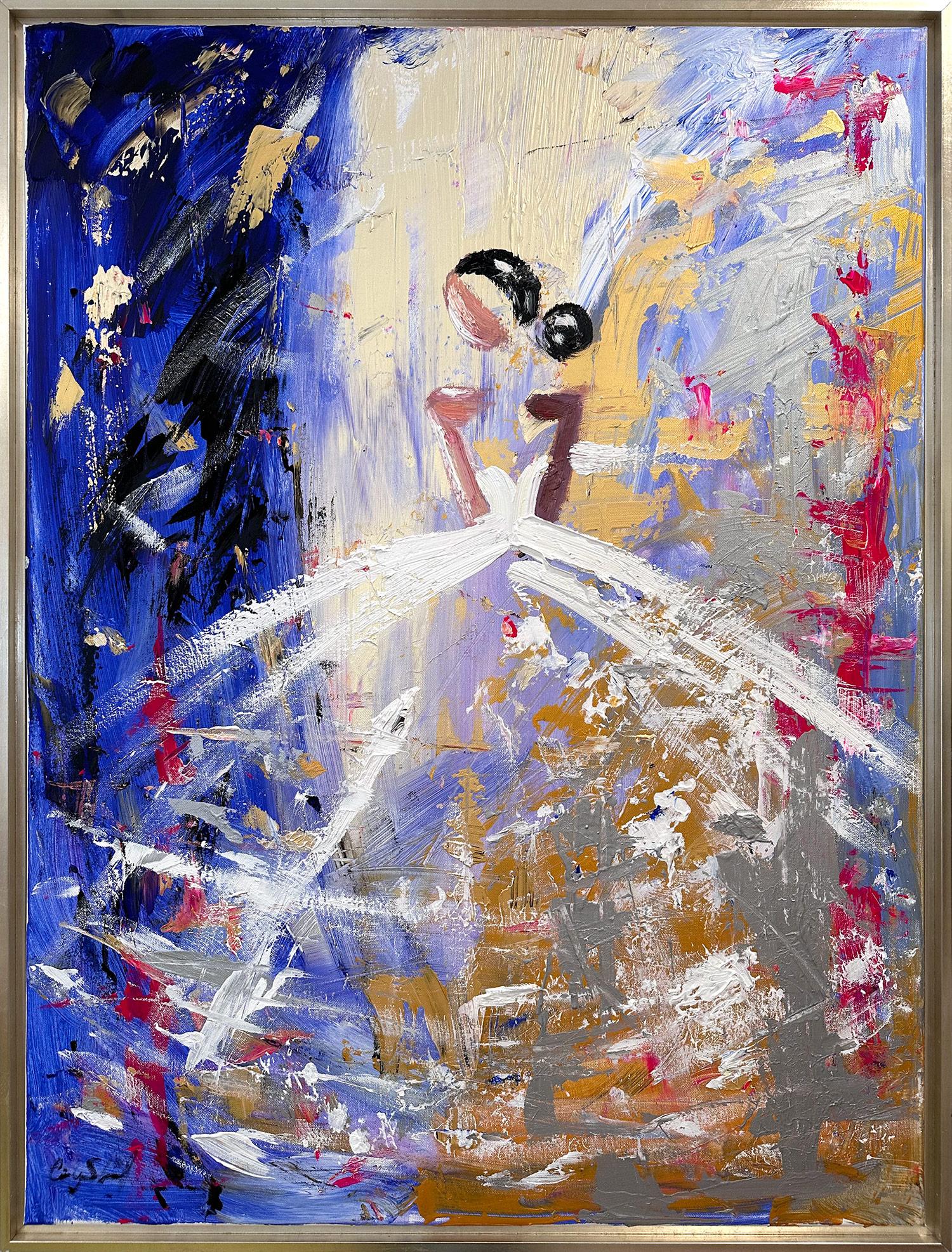 Cindy Shaoul Abstract Painting - "Parisian Nights" Abstract Figure Chanel Gown Haute Couture Oil Painting Canvas
