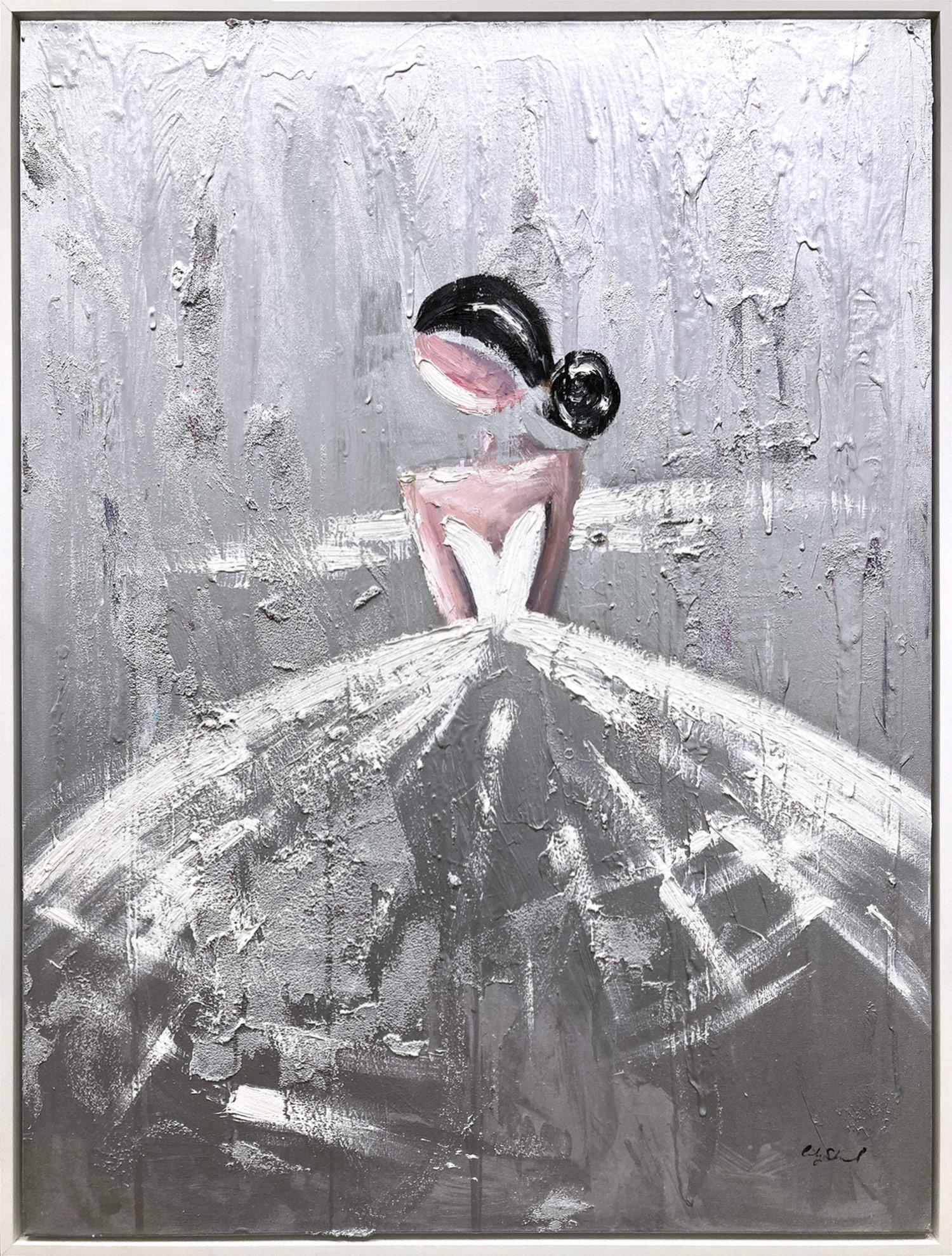 Cindy Shaoul Abstract Painting - "Parisian Nights" Figure in Chanel Gown French Haute Couture Painting on Canvas
