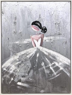 „Parisian Nights“ Figur in Chanel-Kleid, französisches Haute Couture-Gemälde auf Leinwand
