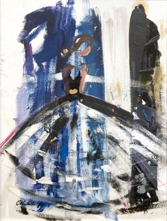 "Parisian Nights" Figure in Haute Couture Chanel Gown Oil Painting on Canvas