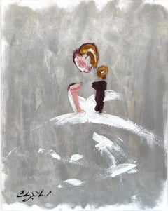 "Nuits parisiennes" Figure en robe de haute couture avec argent Peinture à l'huile sur papier