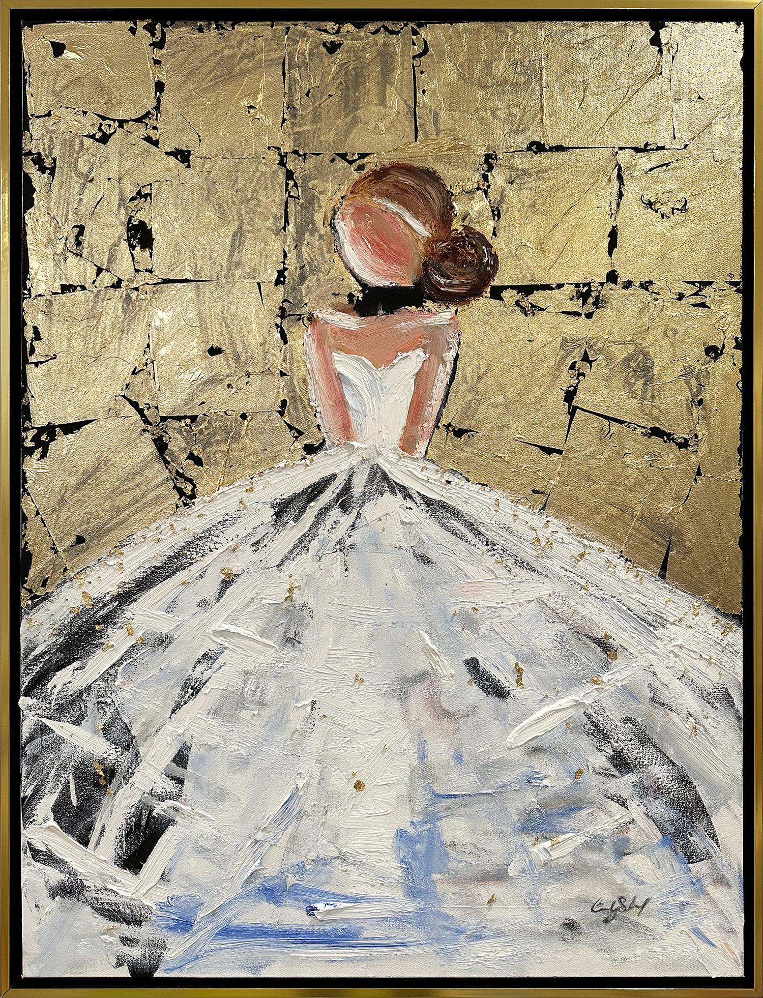 Cindy Shaoul Abstract Painting – „Parisian Nights in Chanel“ Figurenkleid Französisch Haute Couture Gemälde auf Leinwand