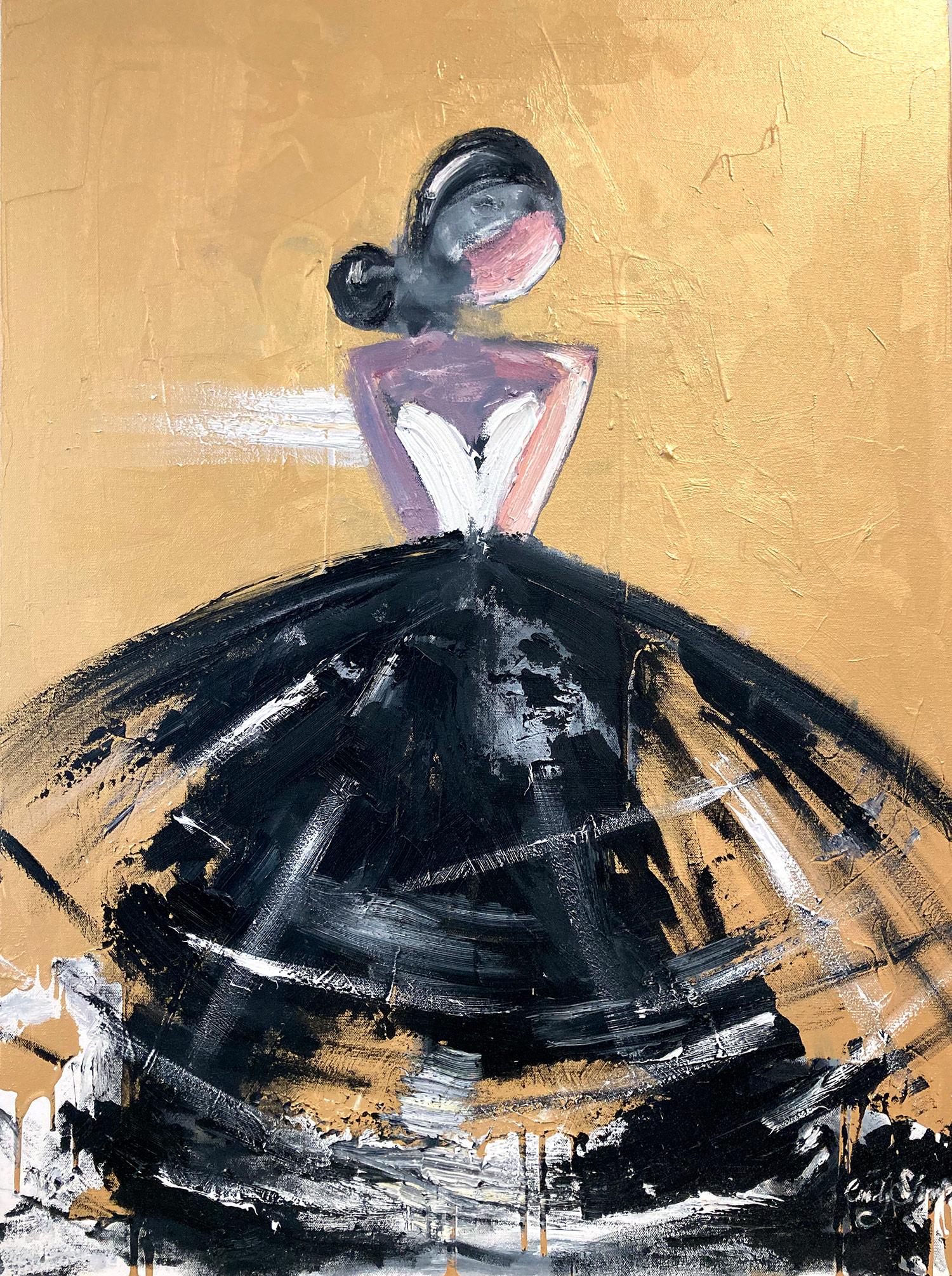 Abstract Painting di Cindy Shaoul - "Notti parigine in abito Chanel" Quadro di alta moda francese su tela