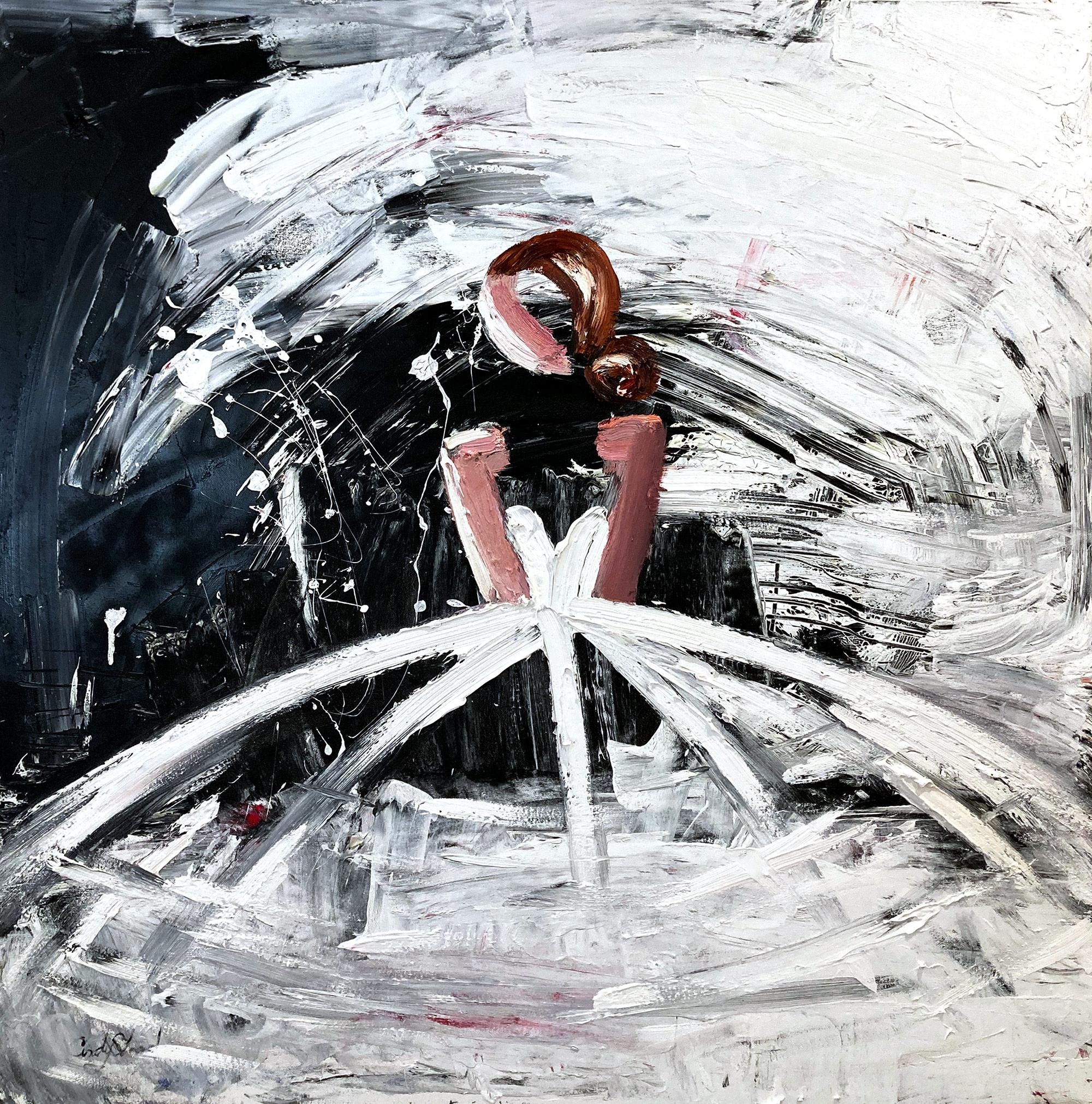 Cindy Shaoul Figurative Painting – "Parisian Nights in Dior" Haute Couture Figure in Paris Oil Painting on Canvas