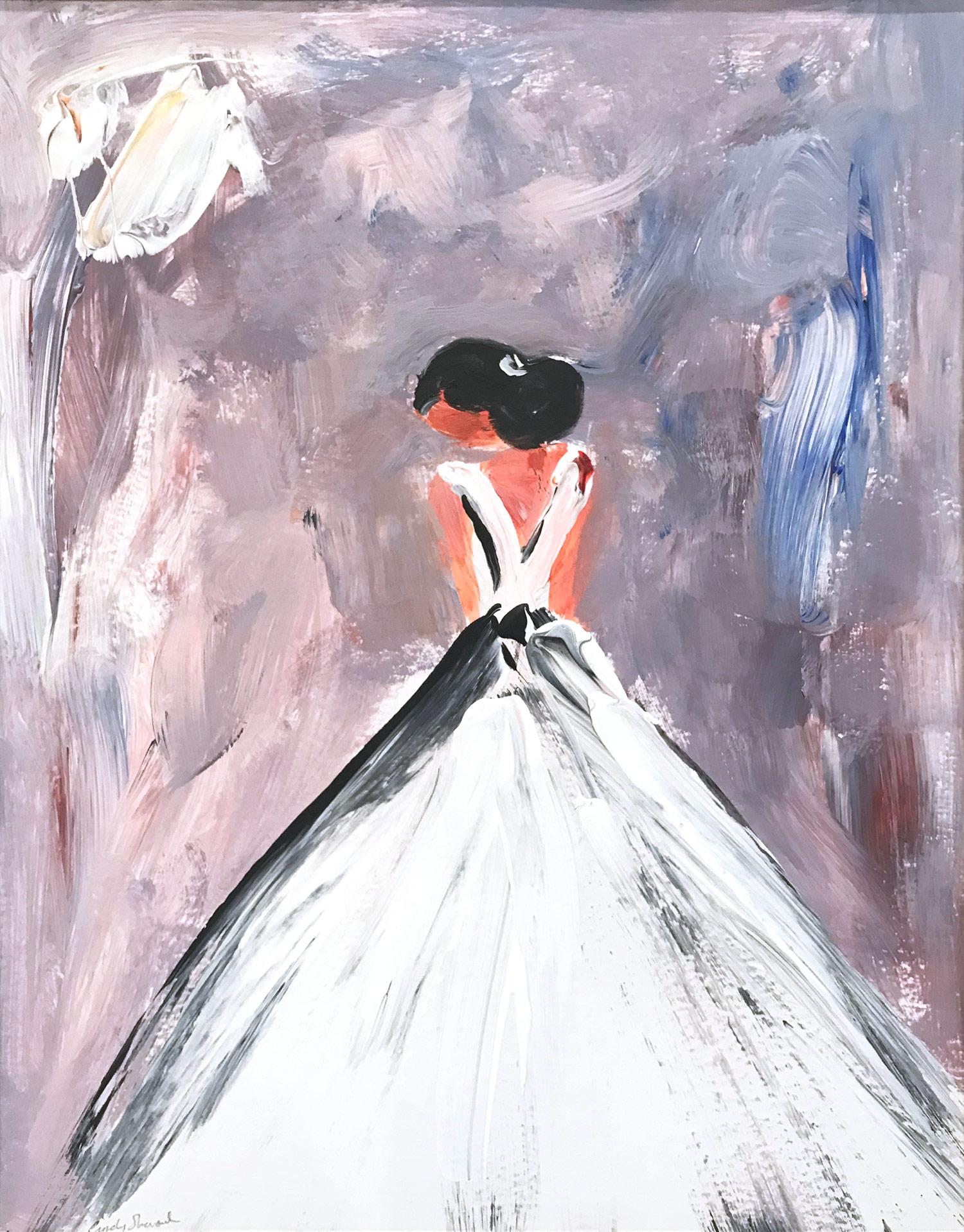 "Thinking of Paris" Abstract Haute Couture Figure on Paper Wearing Chanel Gown