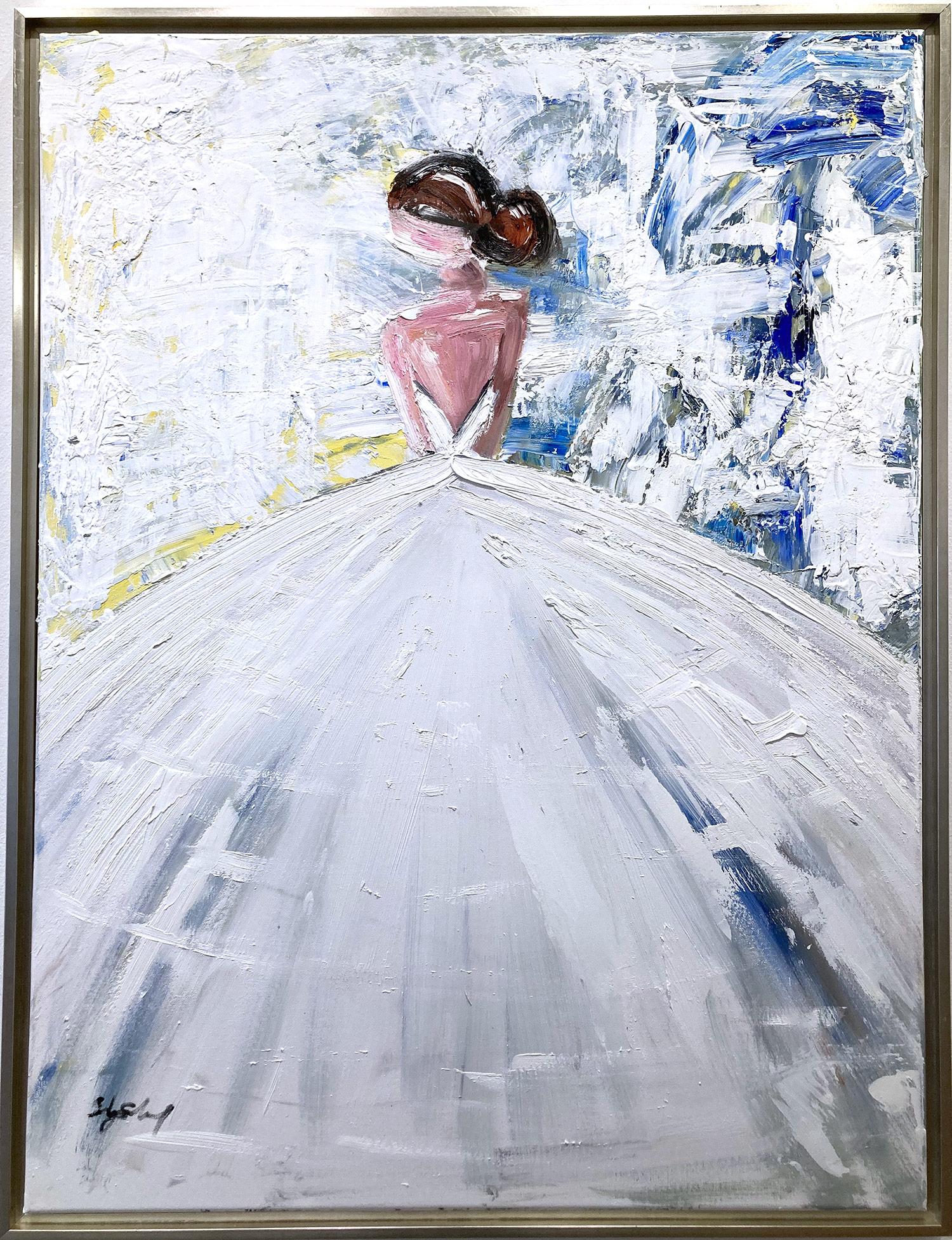 Cindy Shaoul Figurative Painting - "Penelope" Figure in Chanel Gown French Haute Couture Oil Painting on Canvas