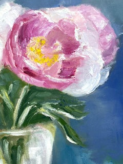 "Peonies in a Vase" Impressionistic Colorful Contemporary Oil Canvas Painting