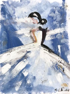 "Periwinkle Morning" Figure in Chanel Gown Haute Couture Oil Painting on Paper