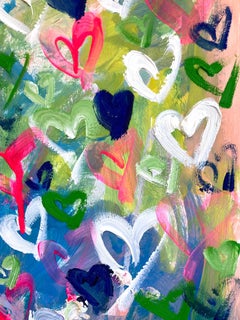 "Pick A Kiss" Pink & Green Colorful Pop Art Hearts Abstract Painting on Paper