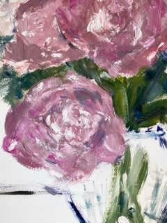 "Picks in Paris" Impressionistic Pink Peonies Floral Still Life Oil Painting