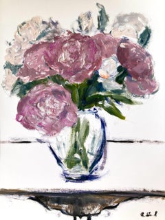 "Picks in Paris" Impressionistic Pink Peonies Floral Still Life Oil Painting