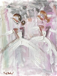 "Pink Ballerinas" Figures in Chanel Gown Haute Couture Oil Painting on Paper