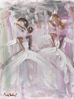 "Pink Ballerinas" Figures in Chanel Gown Haute Couture Oil Painting on Paper