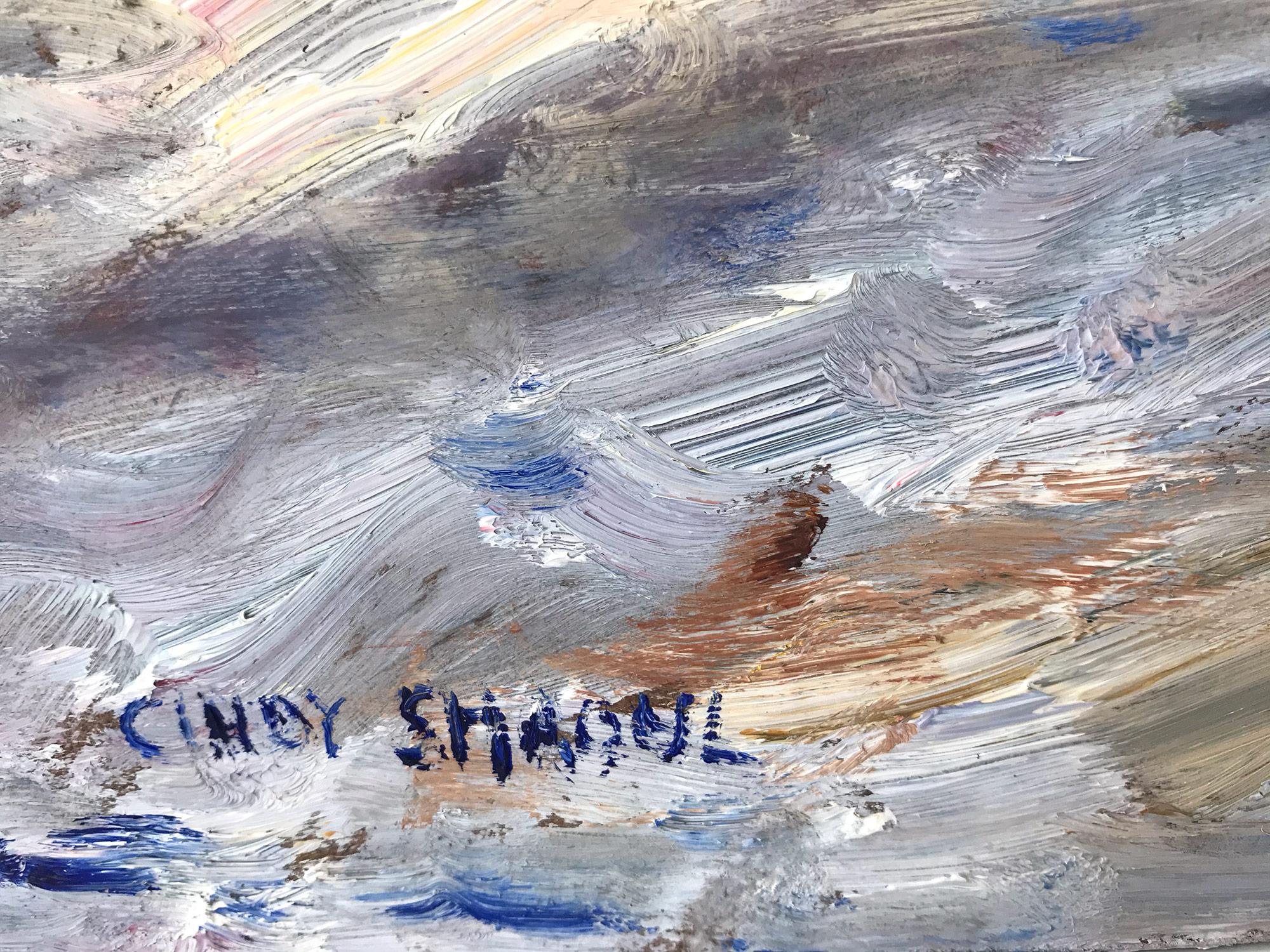 Impressionistisches Strandszene-Ölgemälde auf Tafel, „ „Spiel am Strand“ im Angebot 6