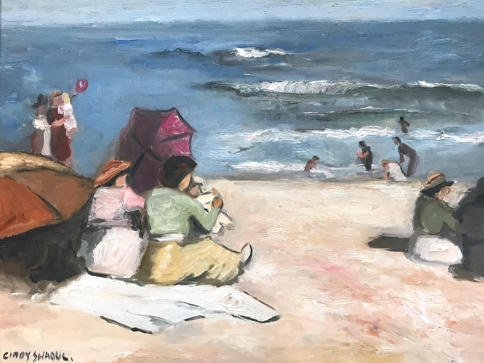 Peinture à l'huile impressionniste « Playing at the Beach » d'après Edward Henry Potthast en vente 8
