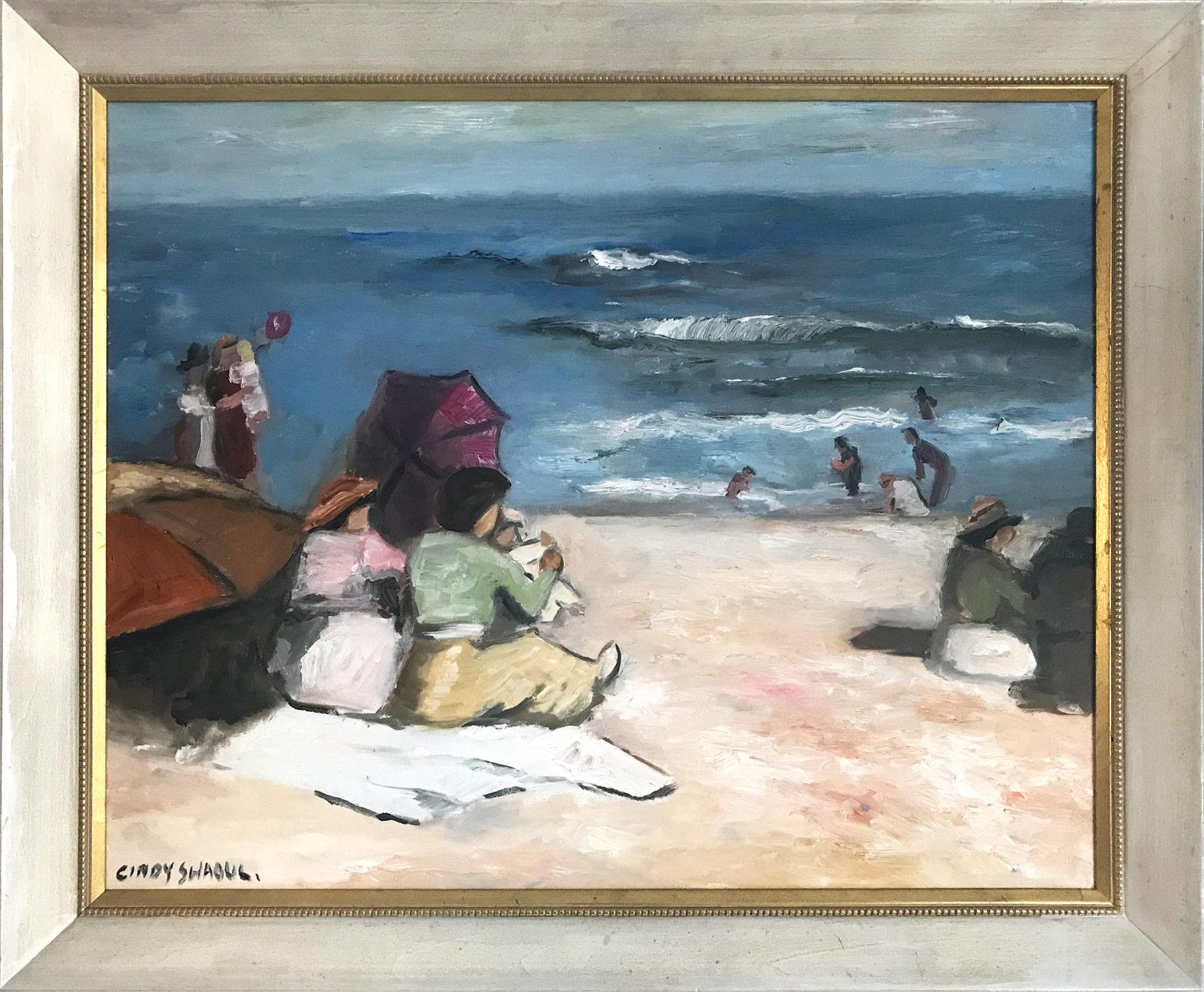 Figurative Painting Cindy Shaoul - Peinture à l'huile impressionniste « Playing at the Beach » d'après Edward Henry Potthast
