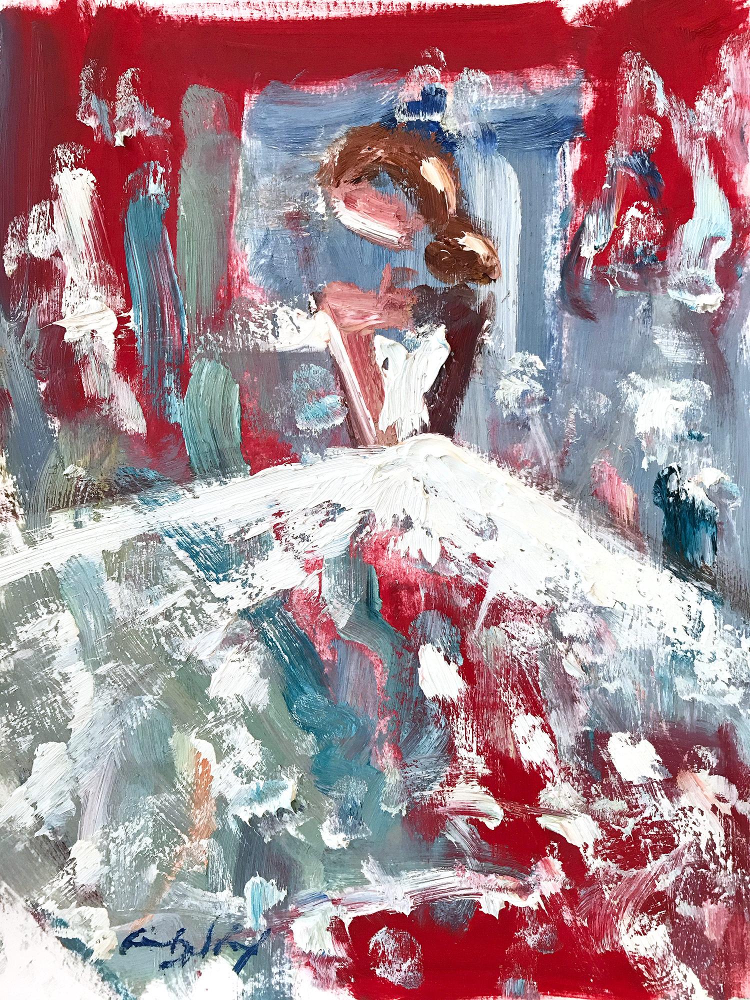 "Pricilla" Abstract Figure with Gown French Haute Couture Oil Painting on Paper