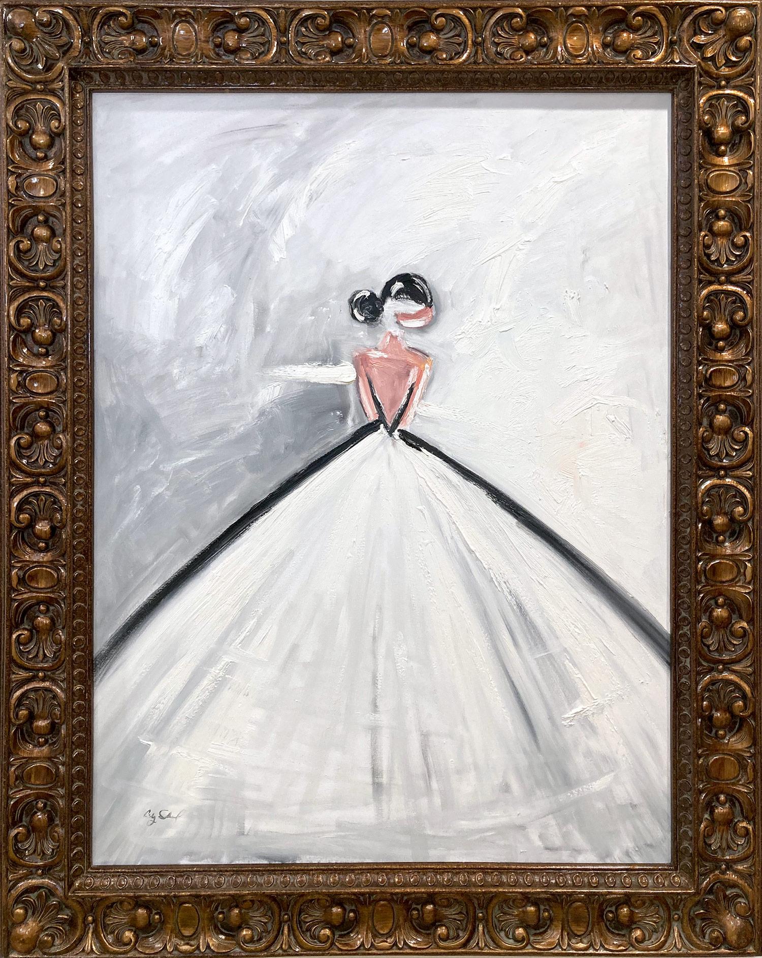 Cindy Shaoul Abstract Painting - "Princess in Paris" Figure in Chanel Gown French Haute Couture Oil Painting