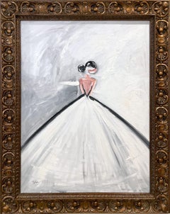 Peinture à l'huile "Princesse à Paris" Figure en robe Chanel Haute Couture française