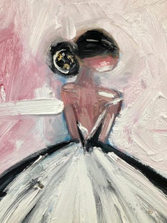 "Princess of Monaco" Figure in Gown French Haute Couture Pink Painting on Canvas
