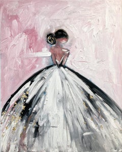 "Princess of Monaco" Figure in Gown French Haute Couture Pink Painting on Canvas