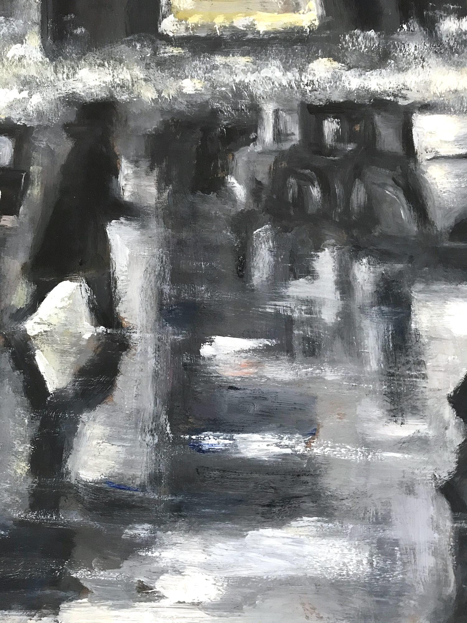 « Rain in Downtown New York » - Scène de rue impressionniste de style Ashcan School en vente 5