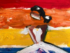 "Arcobaleno a Parigi" Figura con abito di alta moda francese Pittura a olio su carta