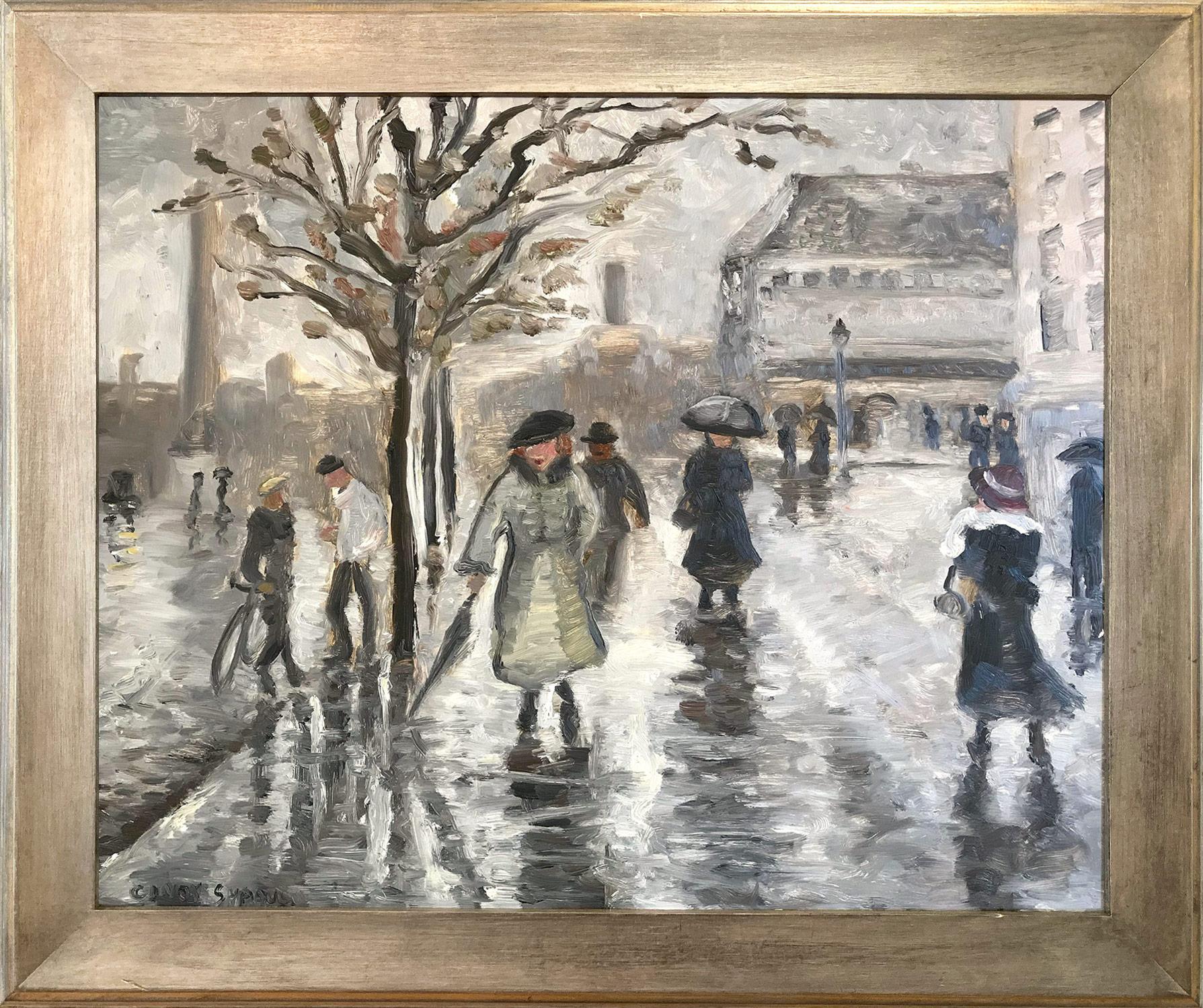 "Rainy Day in Paris" Impressionist Parisian City Street Scene Style of Manet 