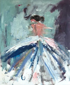 "Rebecca" Colorful Abstract Figure on Paper wearing Haute Couture Chanel Gown