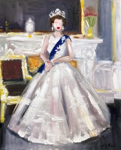 "Remembering Her Majesty" Figure of Queen Elizabeth in Large Gown Oil Painting