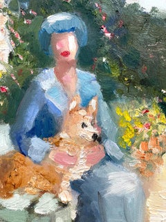 "Remembering The Queen" Figure of Queen Elizabeth and Her Corgis in the Garden