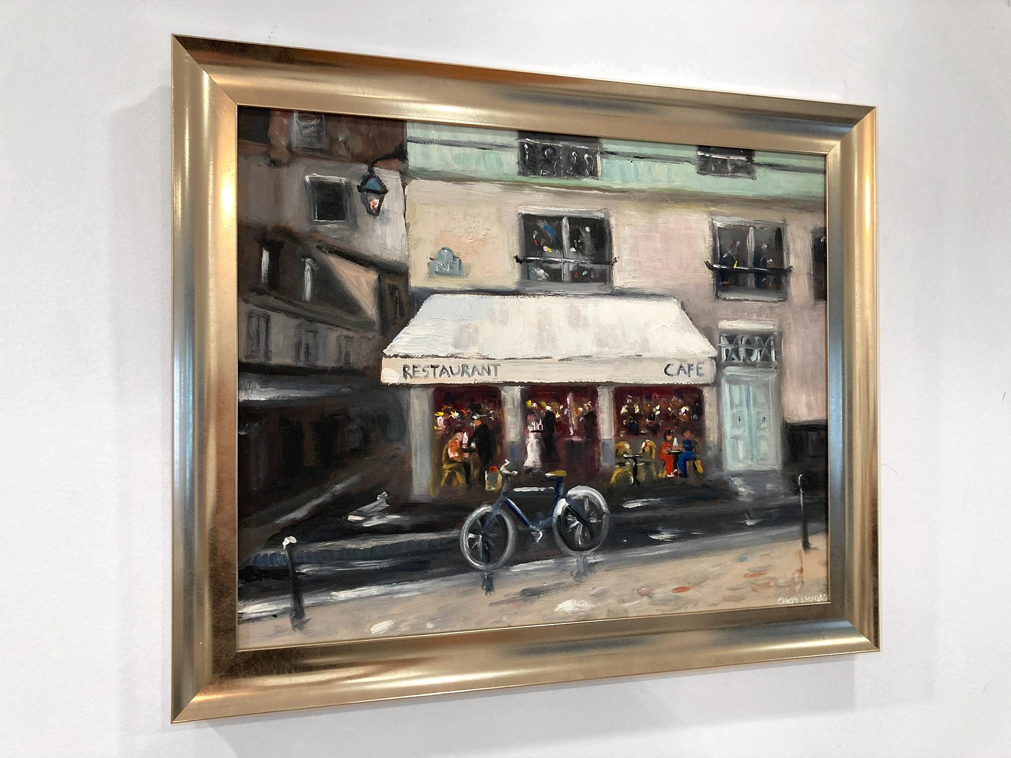 Impressionistische Straßenszene, Ölgemälde auf Tafel, „Restaurant Cafe – Amsterdam“ im Angebot 10