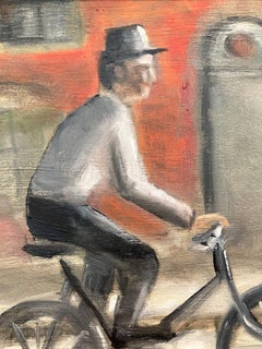 "Riding Up Notting Hill" Figure Riding Bike Impressionistic Oil Painting Canvas