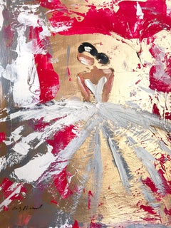 "Rosa" Abstract Figure with Gown French Haute Couture Oil Painting on Paper