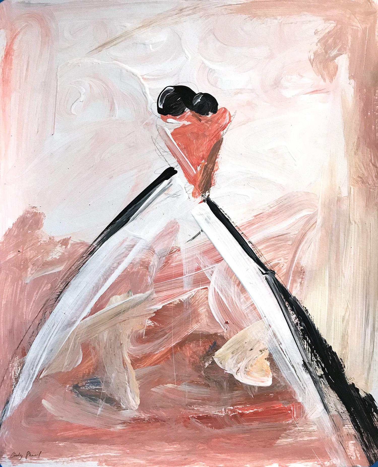 "Rosie" Abstract Haute Couture Figure in Gown Oil Painting on Paper