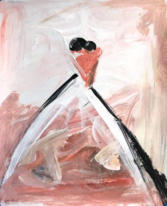 « Rose » - Figure de haute couture abstraite dans une robe - Peinture à l'huile sur papier