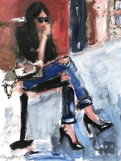 "Samantha" Abstract Figure at Cafe with Chanel NYC Oil Painting on Paper