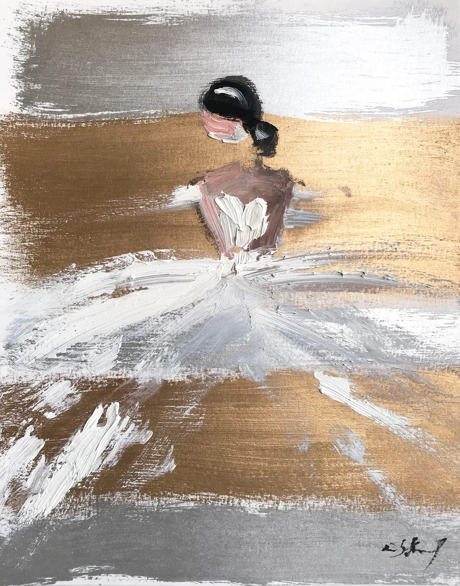 Cindy Shaoul Figurative Painting - "Samantha" Abstract Figure with Gown French Haute Couture Oil Painting on Paper