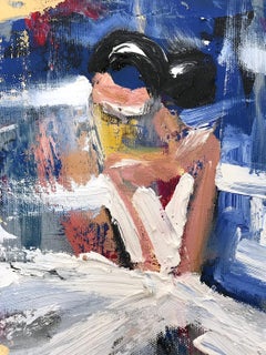 "Sapphire" Abstract Figure with Gown French Haute Couture Oil Painting on Canvas